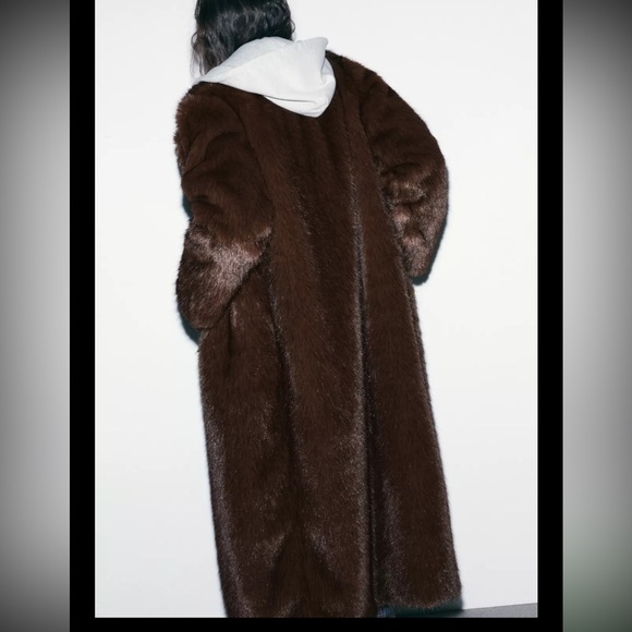 Zara Dark Brown Extra Long Faux Fur Jacket - Picture 7 of 10
